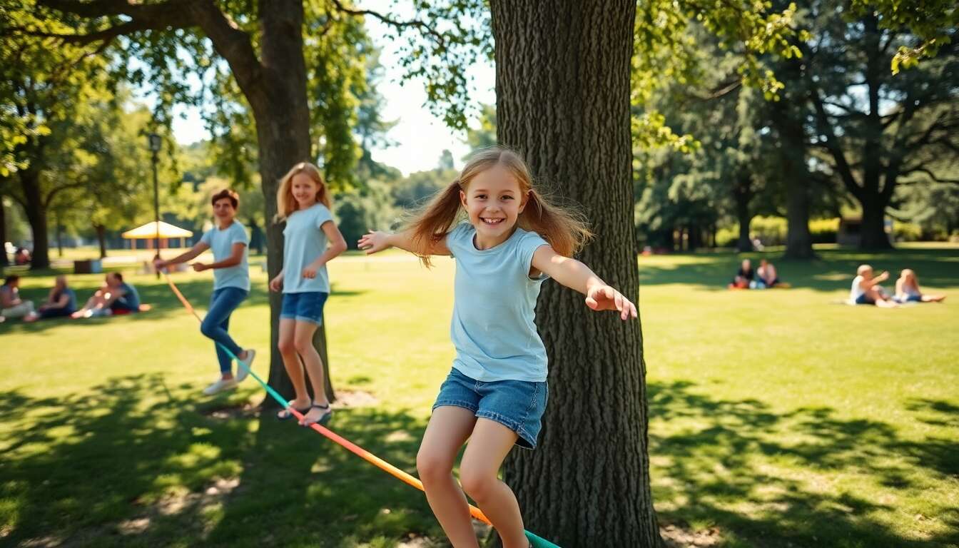 Exercices amusants à faire sur une slackline avec les enfants