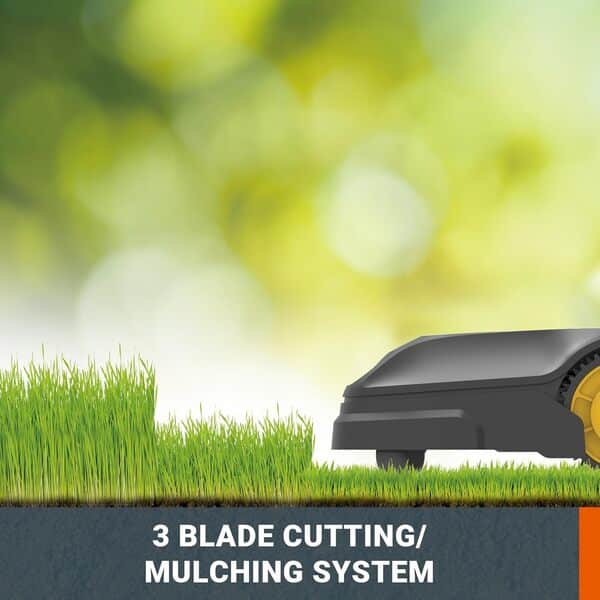 LANDXCAPE Robot Tondeuse sans Fil 300m² LX850, Système de Coupe/Mulching à 3 Lames, Tondeuse à Gazon, Détecteur de Choc, Charge Latérale Affichage Numérique