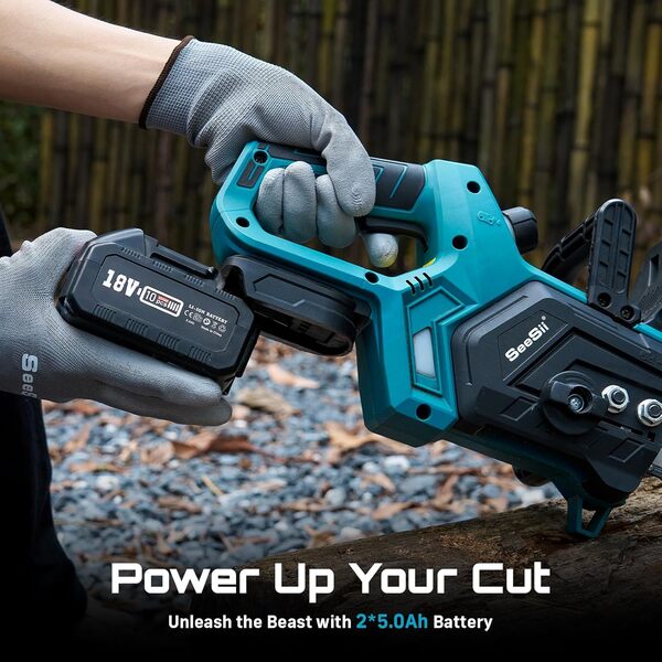 SEESII Tronçonneuse à Batterie10000mAh, 12 Pouces Tronçonneuse Électrique sans Fil, avec Injecteur de Lubrifiant et 2 Batteries 5.0 mAh, Mini Scie à Chaîne, 2 Chaînes