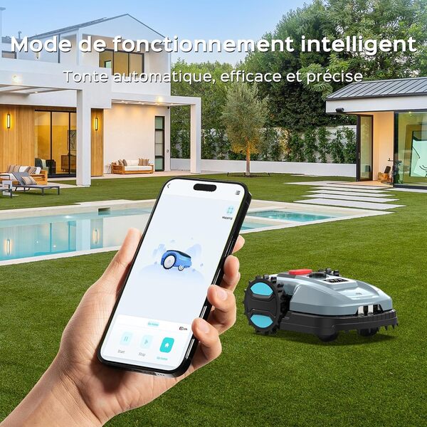 E400 Robot Tondeuse Contrôle Via App,Jusqu'à 400 m²,Hauteur de Coupe 20-60mm,Capteur de Pluie,Tondeuse Robot Gazon Largeur de Coupe 18cm,Moins de 60 DB
