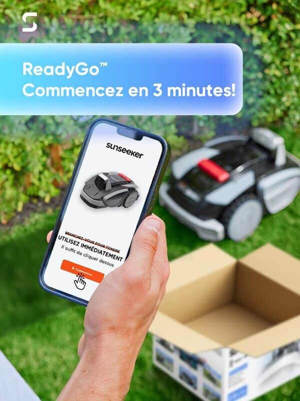 Sunseeker V3 robot tondeuse 600㎡, robot tondeuse sans fil en un clic, évitement d'obstacles intelligent visuel AI, inclinaison de 42%, faible bruit, navigation multi-zones, contrôle d'application