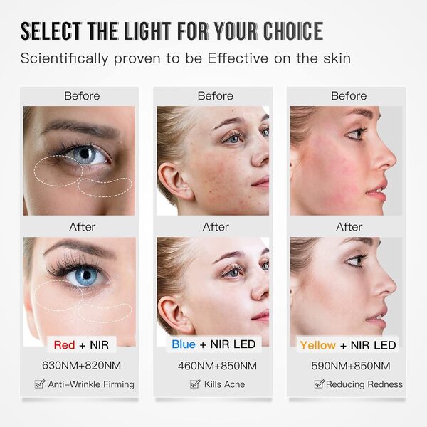 IBORRIA Masque Facial LED de Visage Luminothérapie, Thérapie par la Lumière Rouge Anti-Âge, 3 Couleurs, Raffermissant, Éclaircissement, Beauté pour Tous Les Types de Peau à la Maison, (Blanc)