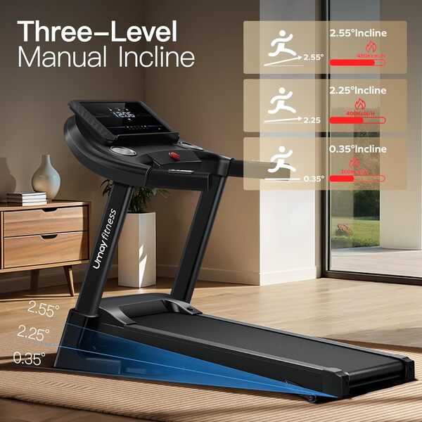 UMAY Tapis de Course Pliable Inclinable 14km/h, Tapis de Course Professionnel Silencieux avec Moteur de 3,0 HP et 3 Niveaux d'inclinaison, Treadmill Home Foldable Charge Max 136KG