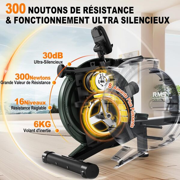 MettleMatic Rameur pour la Maison Rameur Magnétique: Rameur avec Musculation Bluetooth et Résistance Réglable à 16 Niveaux