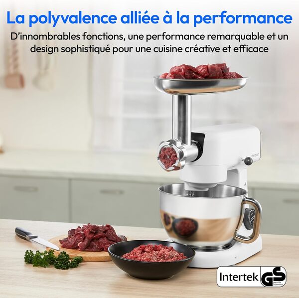 MEDION Robot de cuisine avec hachoir à viande (800 watts, moteur à courant continu, bol en acier inoxydable de 4,6 litres, économie d'énergie, ultra-silencieux, écran tactile numérique à capteurs, MD1