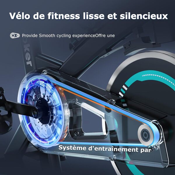 Vélo d'exercice Wenoker, vélo d'intérieur avec écran LCD, vélo d'exercice avec support de tablette, capacité de charge de 140 kg, vélos d'appartement silencieux pour la maison