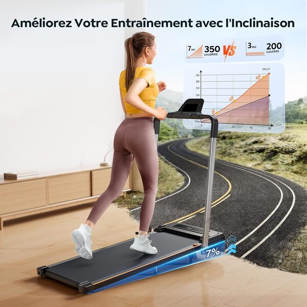 homeTro Tapis de Marche Électrique Pliable, Inclinable - 2,25HP Walking Pad Pliable pour Maison et Bureau - Tapis de Course avec Écran LED, Deck Amortissant - Treadmill Futuriste et Compact