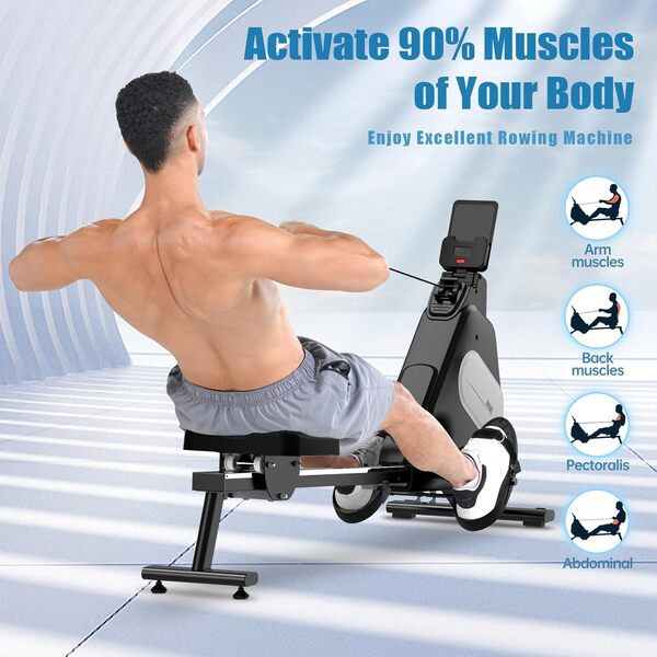 Dskeuzeew Rameur magnétique à 16 Niveaux avec Affichage LED, Rail Coulissant Silencieux pour la Maison, la Salle de Gym, l'équipement d'entraînement d'intérieur