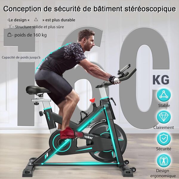 [2025 Mise à Jour]Wenoker Vélo d'Appartement Spinning,Résistance Magnétique Ajustable,Vélo d'Exercice à Siège Confortable et Écran,Entrainement Cardio Home Trainer,capacité de charge de 160 kg