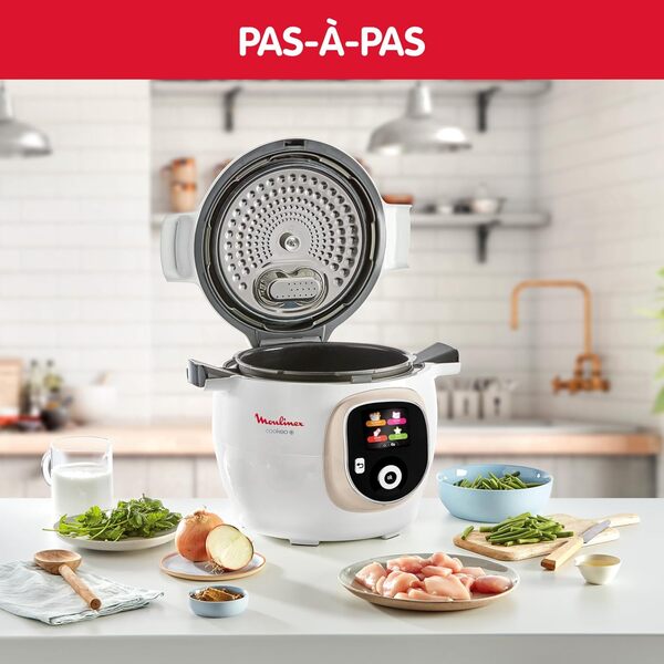 Moulinex, Cookeo Multicuiseur intelligent 6L, 150 recettes intégrées, Cuisson sans surveillance, Ecran intuitif, Guide de cuisson, Application MyMoulinex, 1600W, Blanc, 15 ans réparabilité