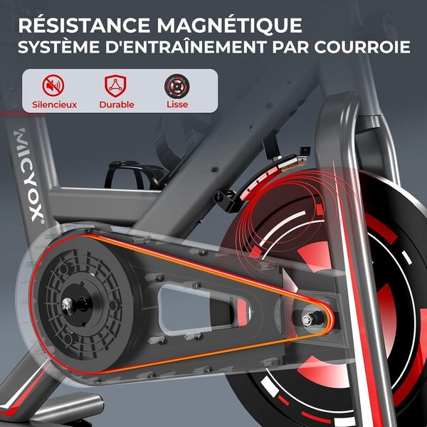 Micyox Vélo D'appartement, Vélo d’Intérieur pour Fitness et Sport à Domicile, Niveaux de Résistance Magnétique, Vélo d'exercice, Capacité 150kg