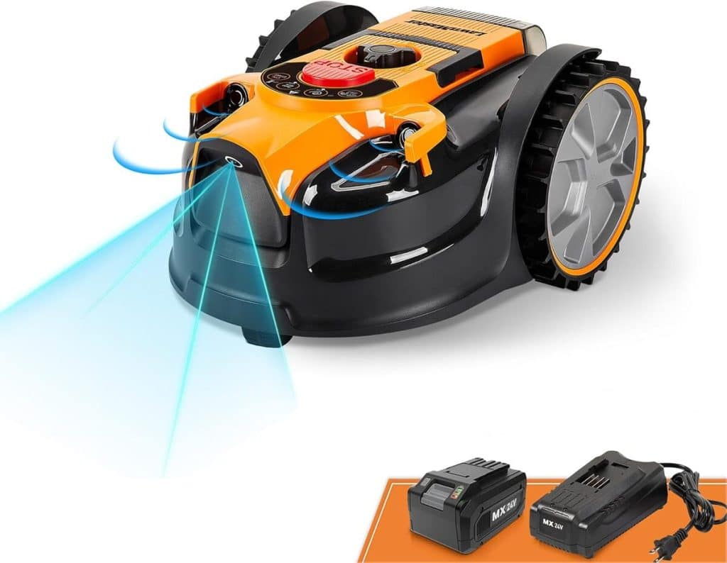 Test de la tondeuse robot Lawnmaster OcuMow™ sans câble, évitement d'obstacles