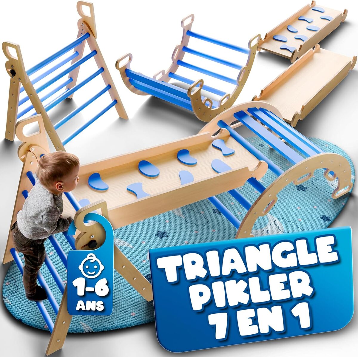 Test du triangle motricité 7 en 1 Montessori en bois de hêtre