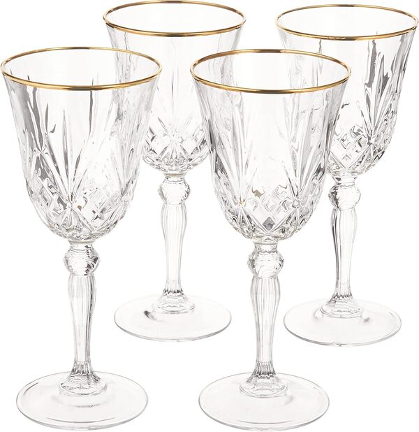 Lorren Home Trends Siena Collection Lot de 4 verres à vin rouge en cristal avec bande dorée 200 ml