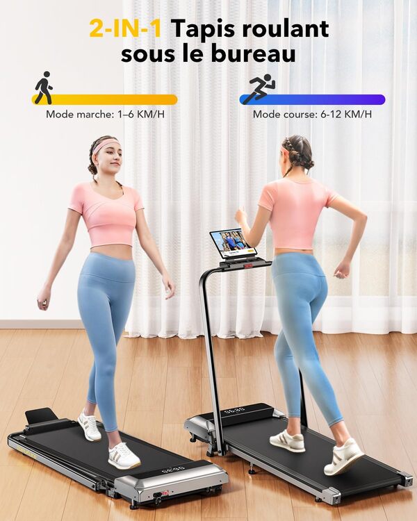 Tapis de Course, Pente 7%,Pliable 3 en 1 Tapis de Marche électrique, 2,5 HP, Compact et Portable sous Le Bureau,12 km/h, télécommande, écran LED, Peu encombrant, pour Le Bureau à Domicile