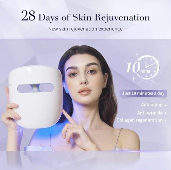 HIME SAMA Masque led visage, masque de soin de la peau rouge + Nir & Blue Light pour anti-âge/éclaircir la peau, masque LED de rajeunissement de la peau à domicile pour le visage RB-007