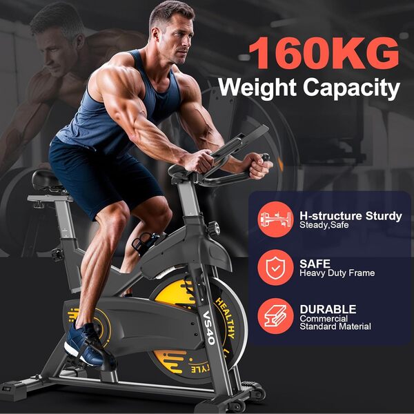 VOWVIT Vélo d'appartement avec résistance magnétique : ergomètre silencieux avec écran LCD et Bluetooth intelligent - Vélo de fitness d'intérieur avec siège réglable