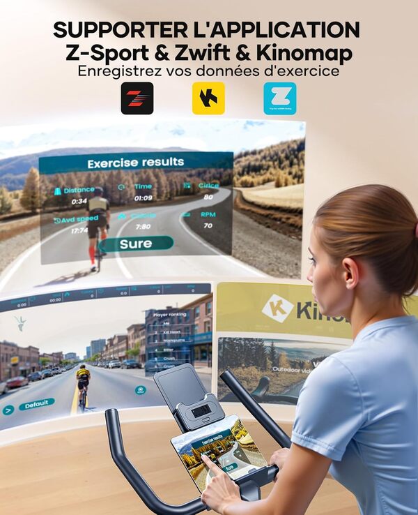 TOPUTURE Vélos D'appartement, Velo D appartement Connecté APP, Vélo d'intérieur avec silencieux, Vélo d'Exercice Résistance Magnétique 100 Niveau, Absorption des chocs, LCD Ergomètre, Capacité 160KG