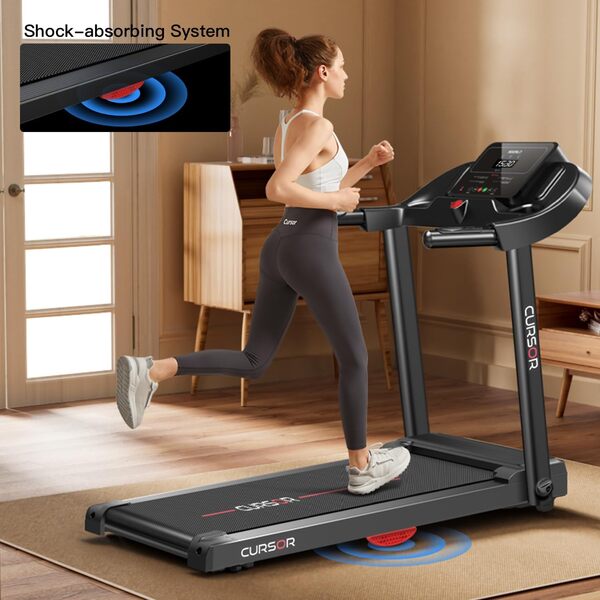 CURSOR Tapis de Course Pliable 14KM/H,Tapis de Marche Electrique Pliable avec poignée Moniteur de Fréquence Cardiaque,APP et Moteur Silencieux amélioré,Treadmill Home Foldable Charge Max 136KG