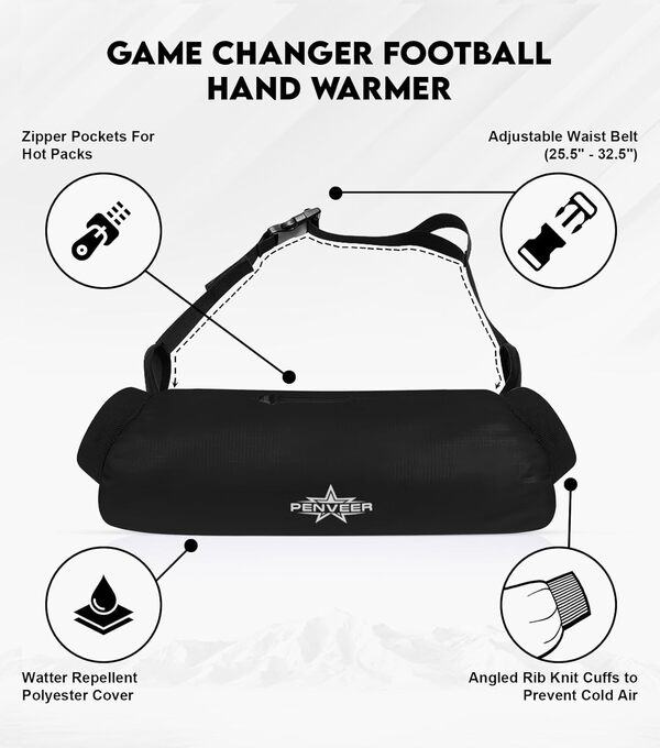 Poche chauffe-mains de football pour jeunes et adultes, chauffe-mains imperméable avec poche zippée et ceinture réglable
