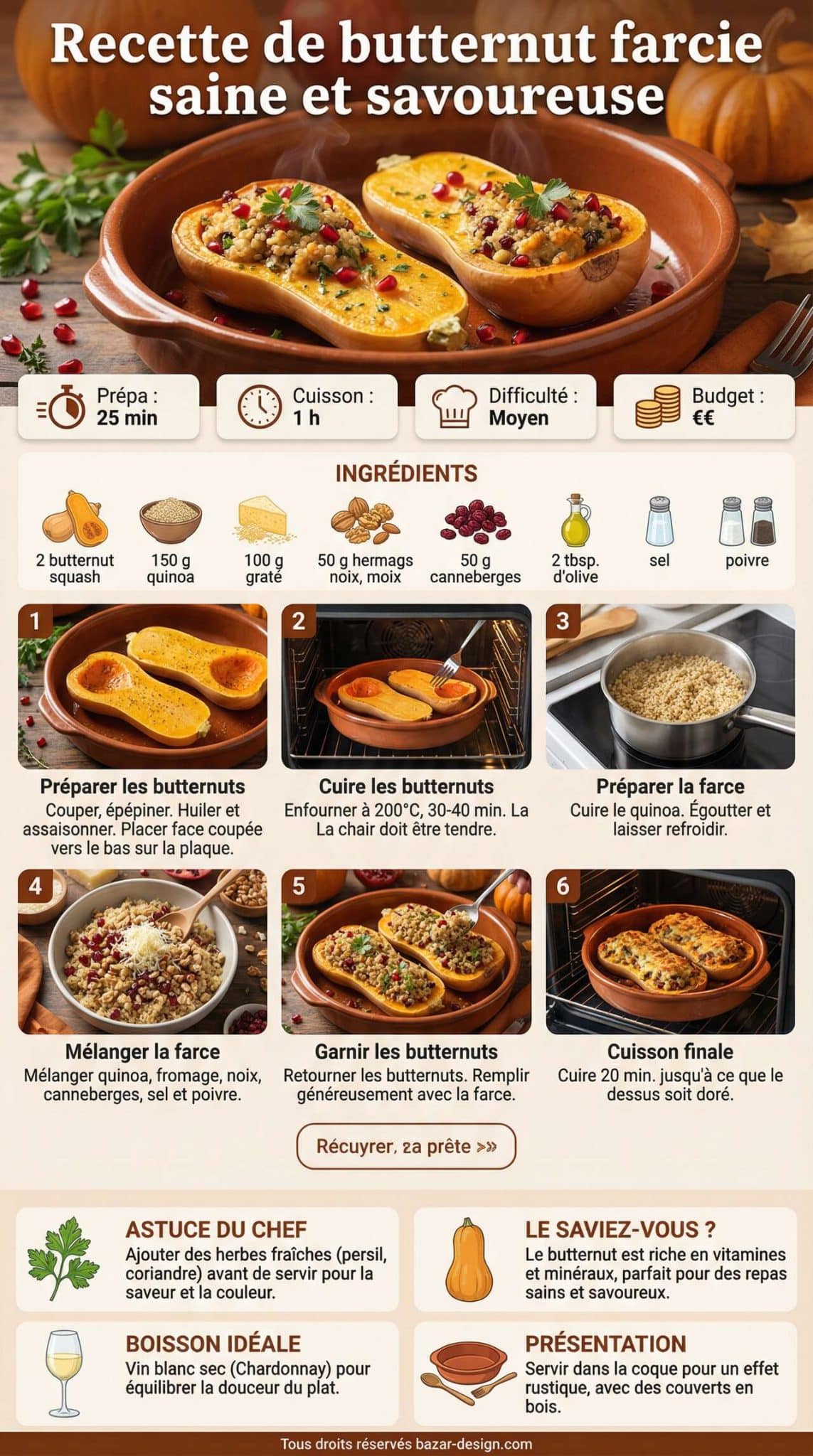 Fiche recette Recette de butternut farcie saine et savoureuse