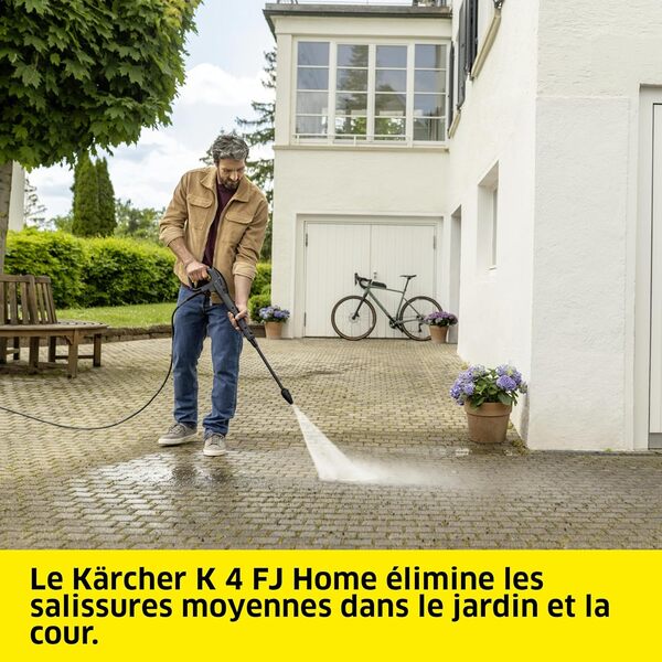 Kärcher Nettoyeur Haute Pression K 4 FJ Home, Pression max. 130 bar, Débit : 420 l/h, Surface : 30 m²/h, Filtre à Eau, Poids : 5,7 kg, Pistolet HP, Rotabuse, Lance Vario Power, Buse à Mousse, Home Kit