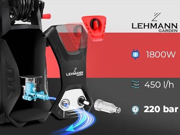 Découvrez l'efficacité du nettoyeur haute pression Lehmann Hudson : 1800 W et 220 bar pour un nettoyage optimal de vos surfaces extérieures.