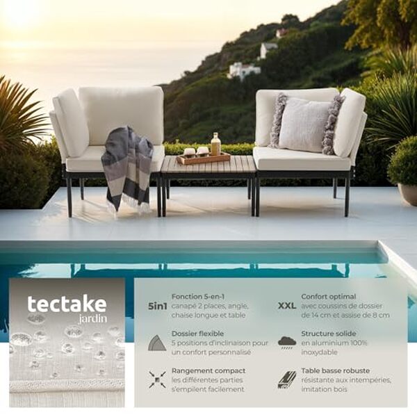 Découvrez le canapé modulable TecTake 5 en 1 : parfait équilibre entre confort et design pour sublimer votre espace extérieur