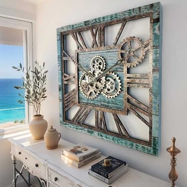 Découvrez l'horloge murale Gears Clock 61 cm avec engrenages mobiles en vert turquoise. Avis complet, caractéristiques et avantages de cette décoration design pour votre intérieur. 