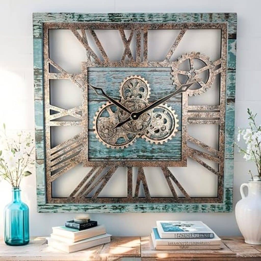 Avis : horloge Gears Clock 61 cm engrenages mobiles vert turquoise