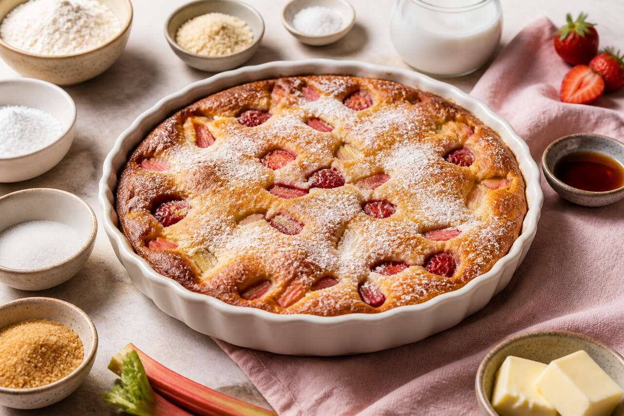 Clafoutis fraises rhubarbe : recette gourmande