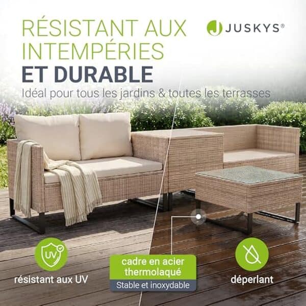 Découvrez notre test complet du coin lounge Juskys Santorini en polyrotin : design élégant, résistance aux intempéries et confort pour votre terrasse. Avis et détails. 