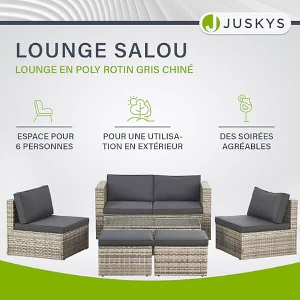 Découvrez le salon de jardin Salou de Juskys, la solution idéale pour 6 personnes : confort, durabilité et design moderne pour vos espaces extérieurs.