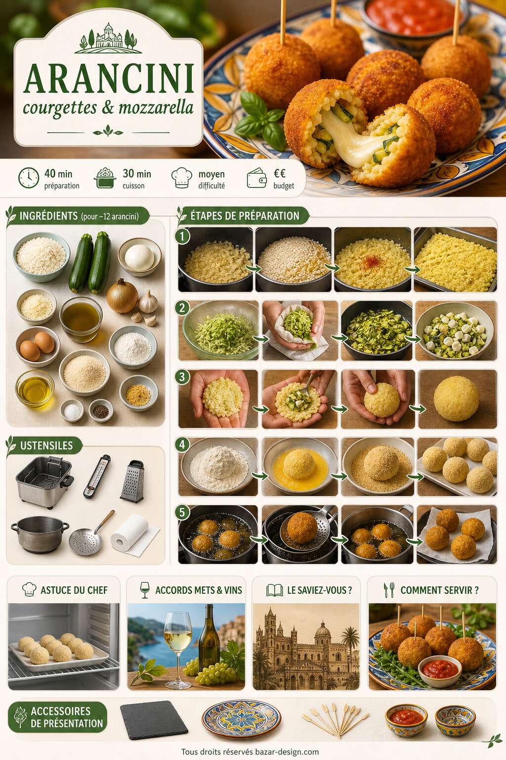Fiche recette Recette arancini courgettes et mozzarella Fiche recette Recette arancini courgettes et mozzarella