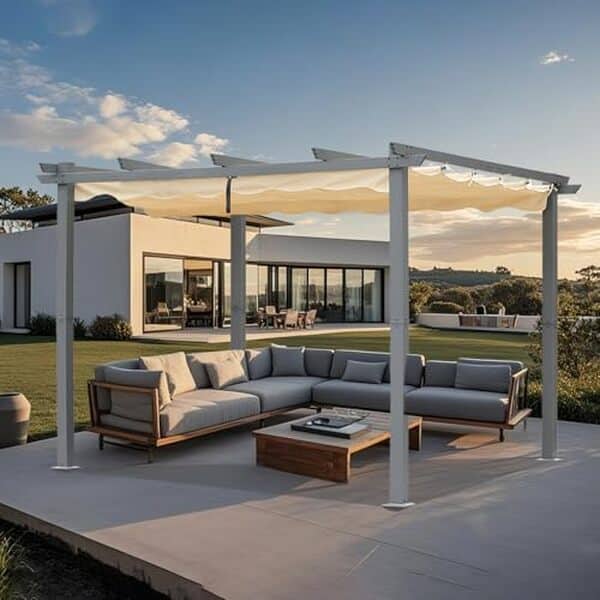 Découvrez notre test complet de la pergola Angel Living avec toit rétractable en aluminium et tissu imperméable pour votre terrasse. 