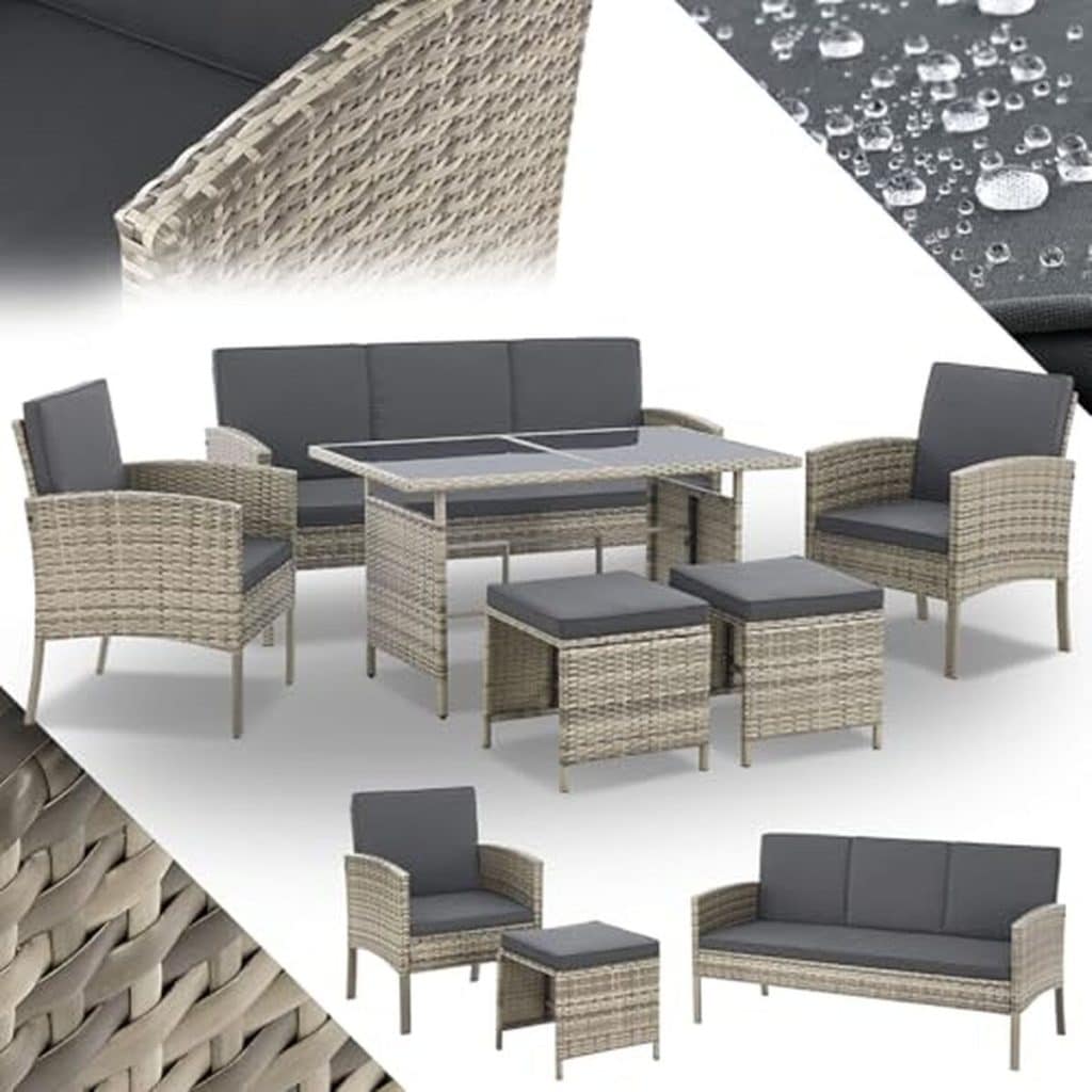 Test du salon de jardin Juskys Turin en polyrotin 6 pièces