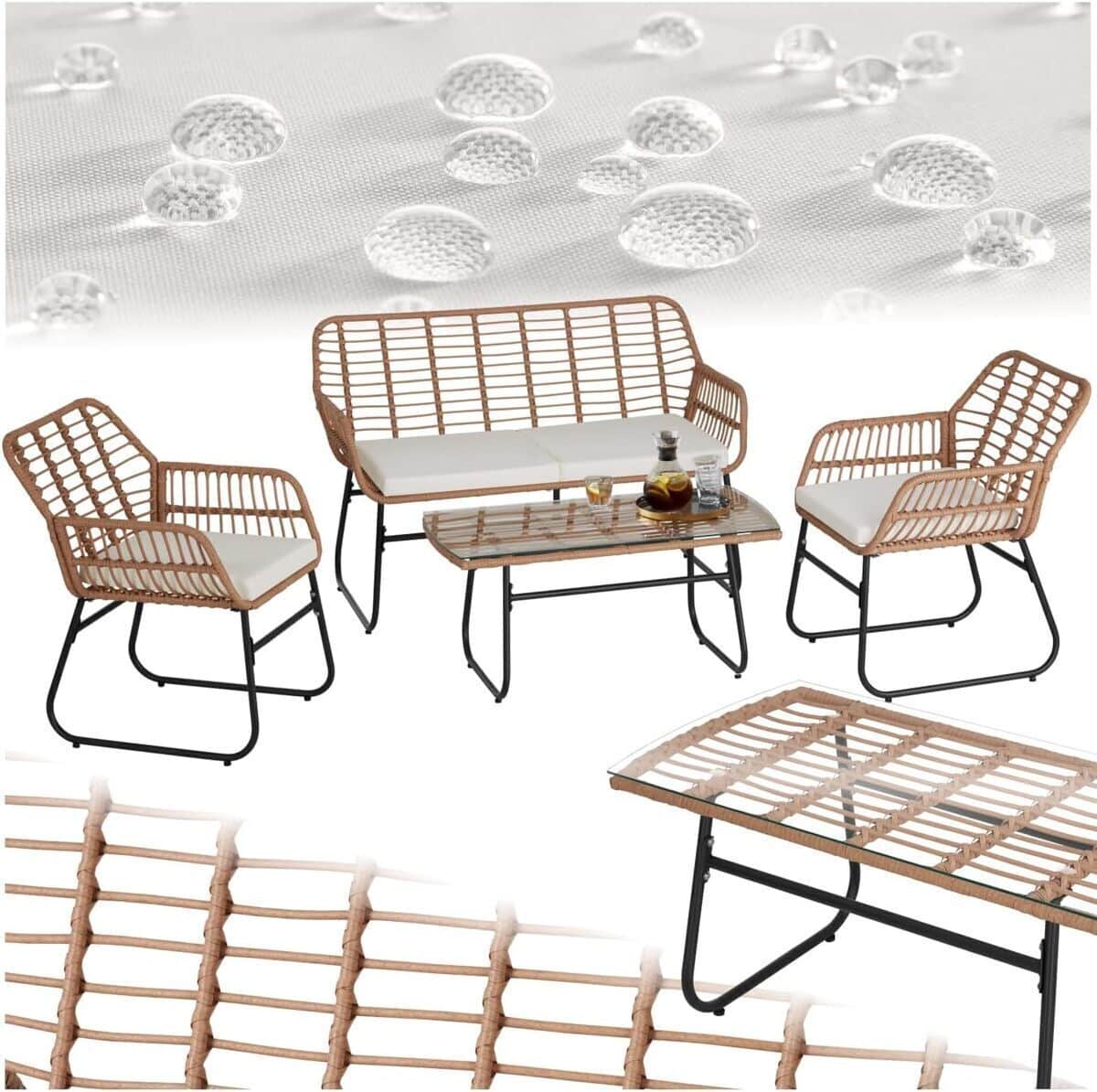 Test : salon de jardin TecTake en poly rotin, ensemble canapé et fauteuils